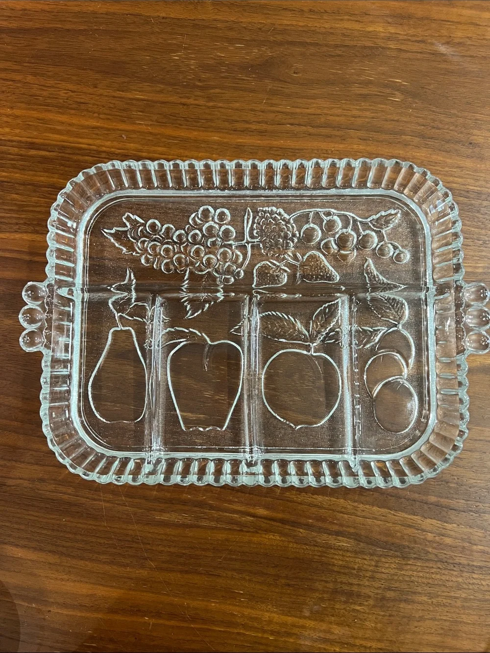 Vintage Indiana Glass Divided Serving Tray with Fruit Motif